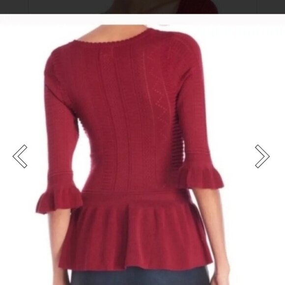 TORN BY RONNY KOBO | knit peplum top sweater burgundy red sz M - Picture 2 of 6
